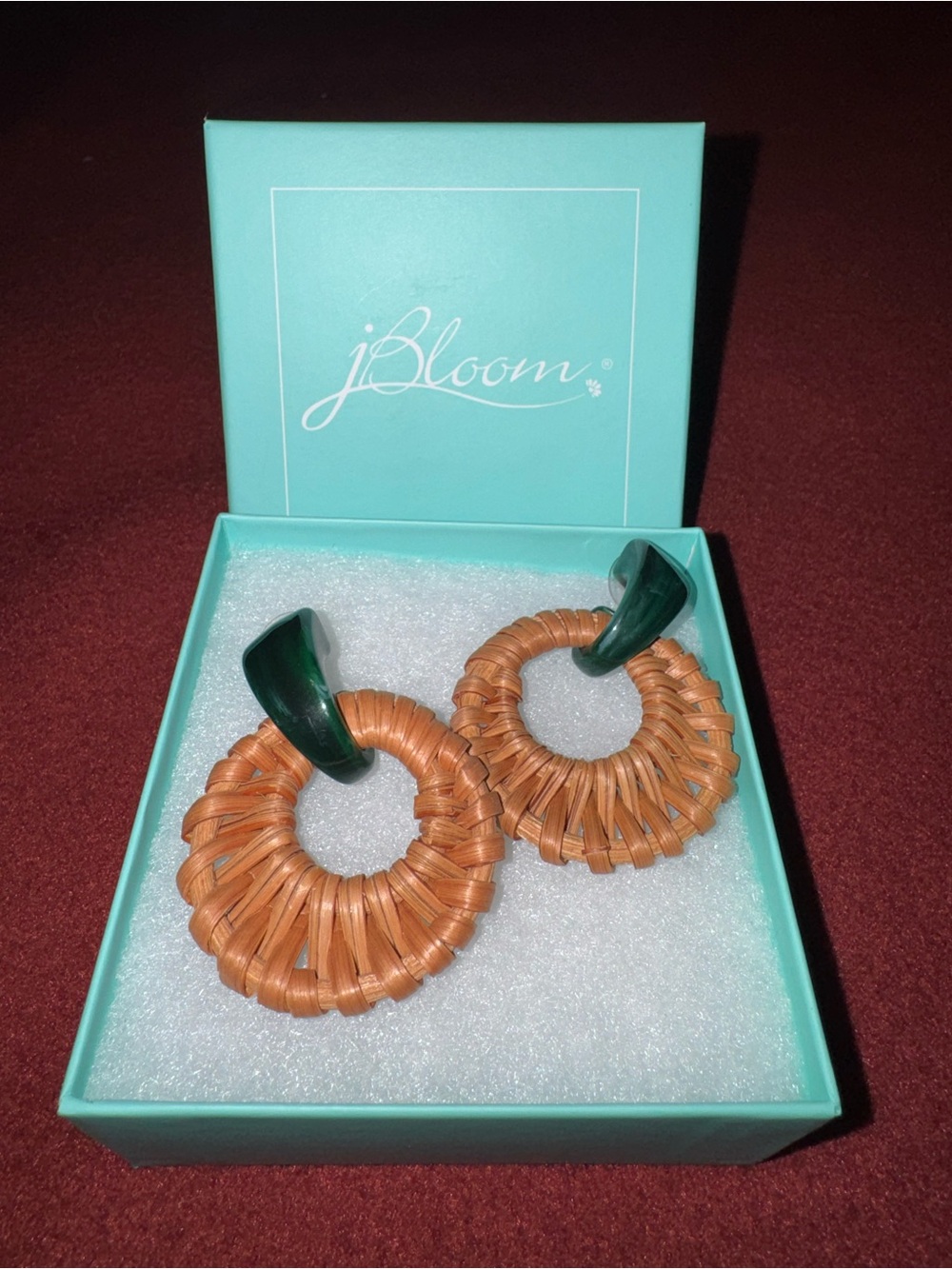 jBloom Brown Woven Hoop Earrings with Green Accent
